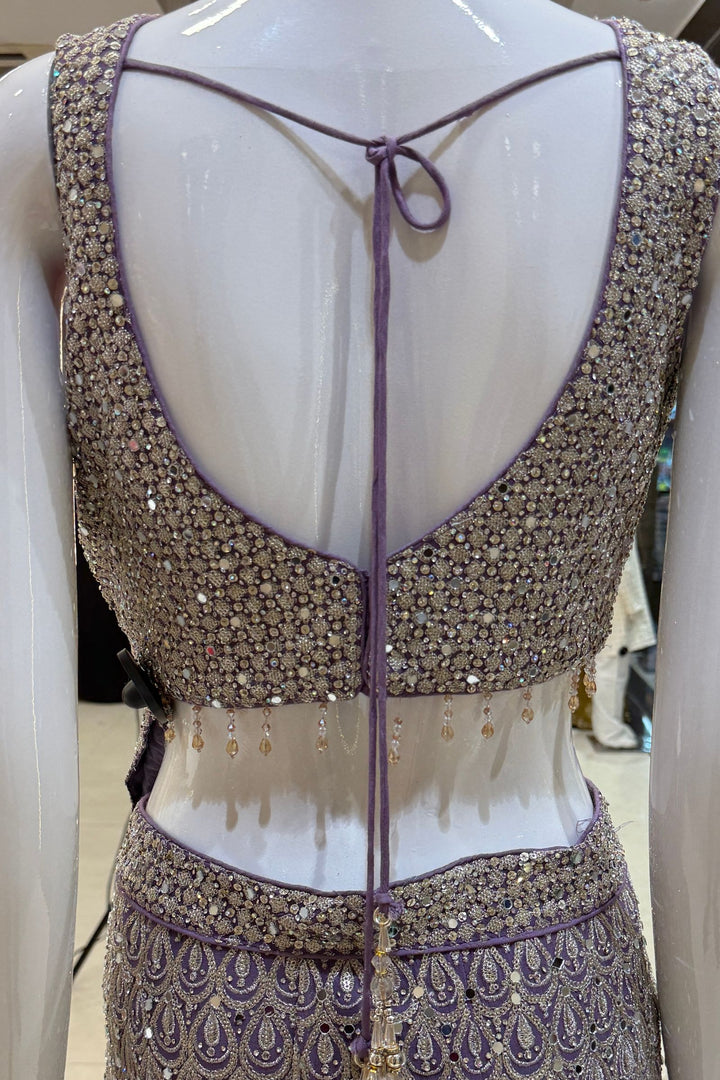 Lilac Zari, Sequins, Zardozi, Beads, Mirror and Stone work Crop Top with Palazzo Pant