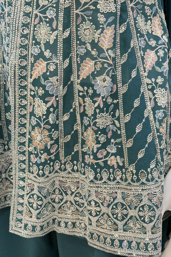 Sea Green Multicolor Embroidery and Sequins work Peplum Top with Palazzo Suit Set