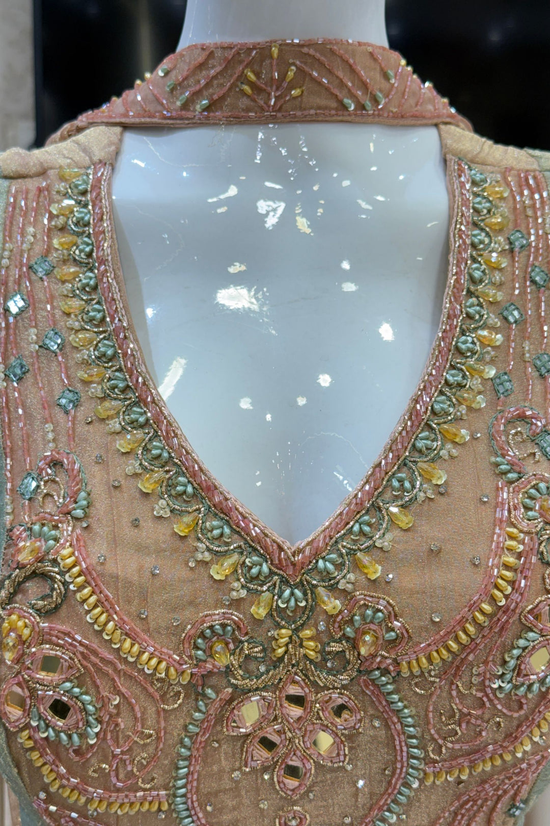 Multicolor Palazzo Set with Zari, Beads, Mirror, Stone and Zardozi work Peplum Top
