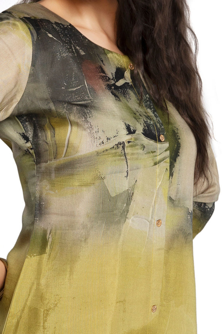 Olive Green Digital Print Short Kurti