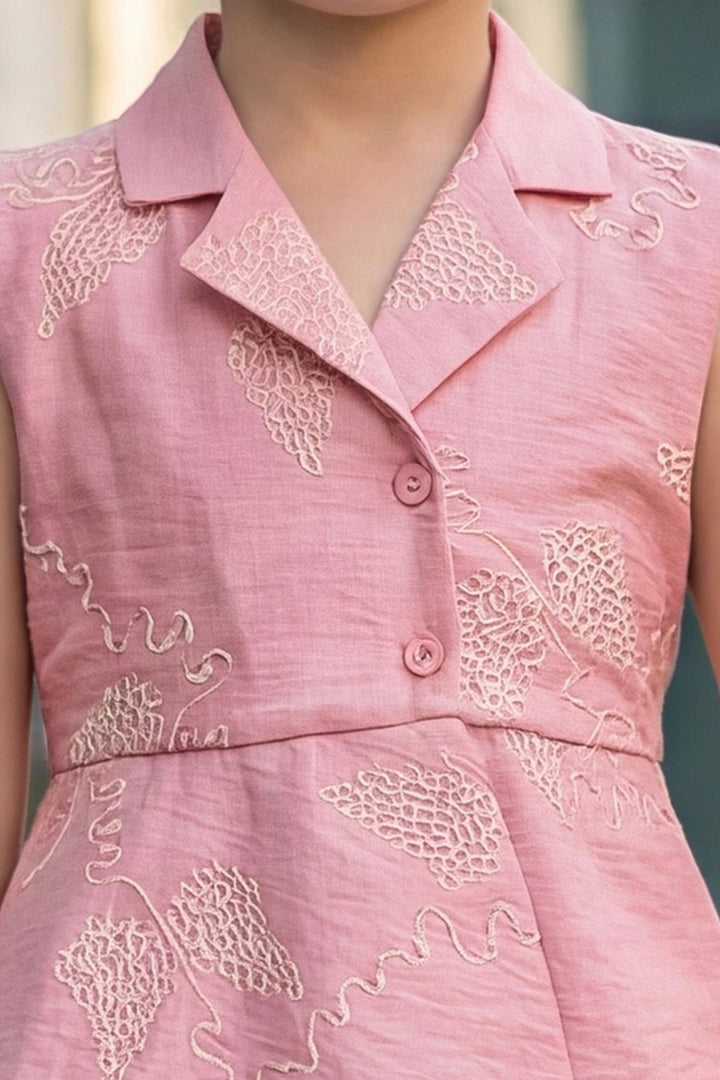 Pink Thread work Dhoti Style Peplum Top for Girls
