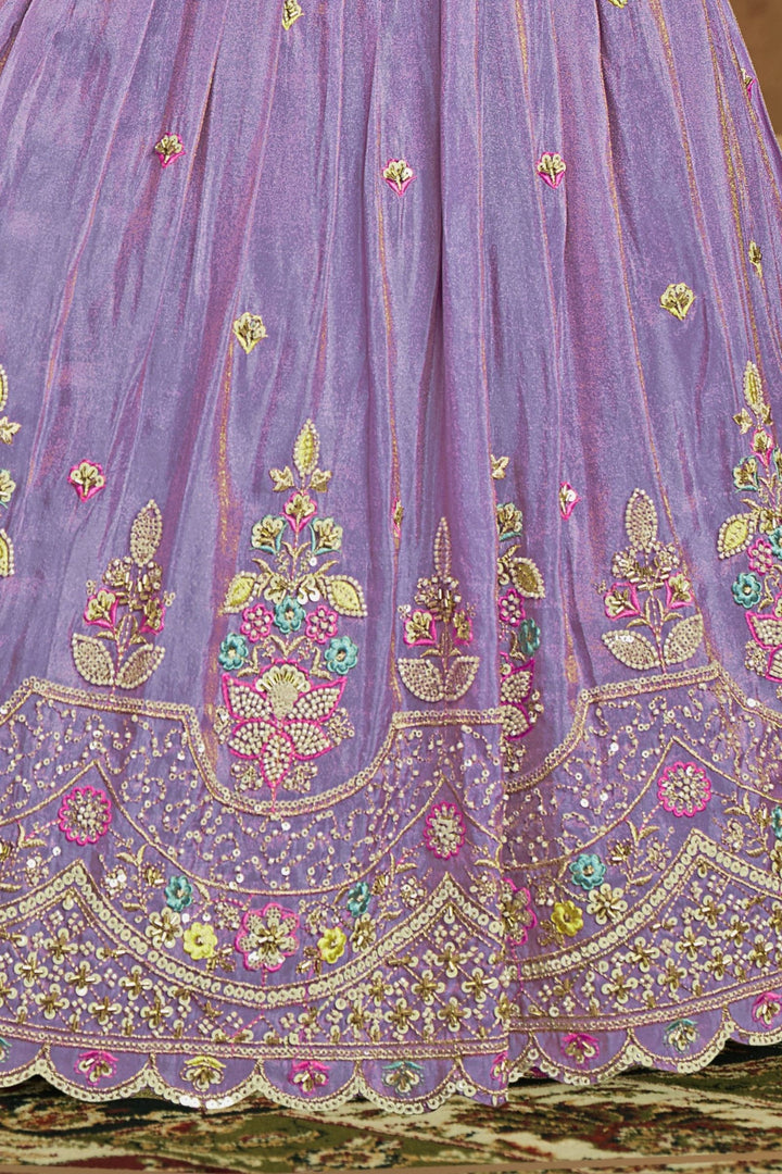 Lavender Beads, Stone, Zari and Multicolor Thread work Lehenga Choli for Girls