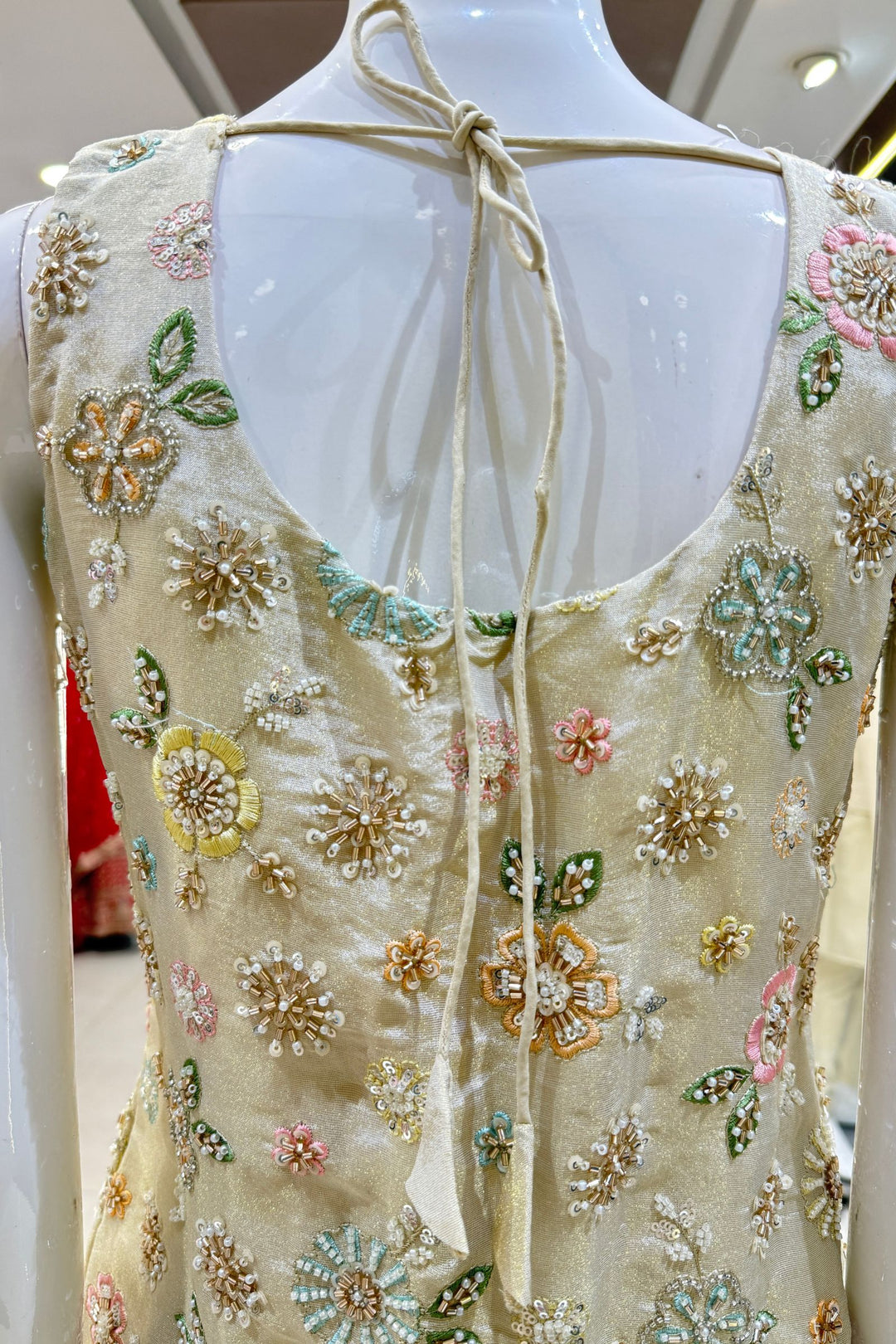 Cream Beads, Embroidery and Sequins work Palazzo Salwar Suit