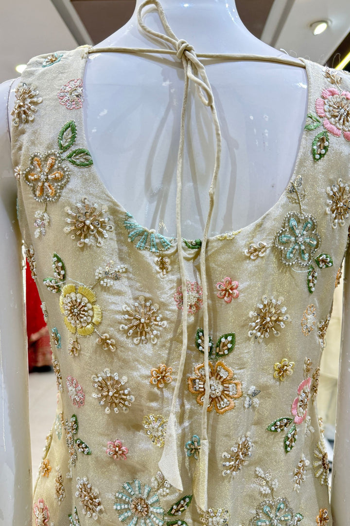 Cream Beads, Embroidery and Sequins work Palazzo Salwar Suit
