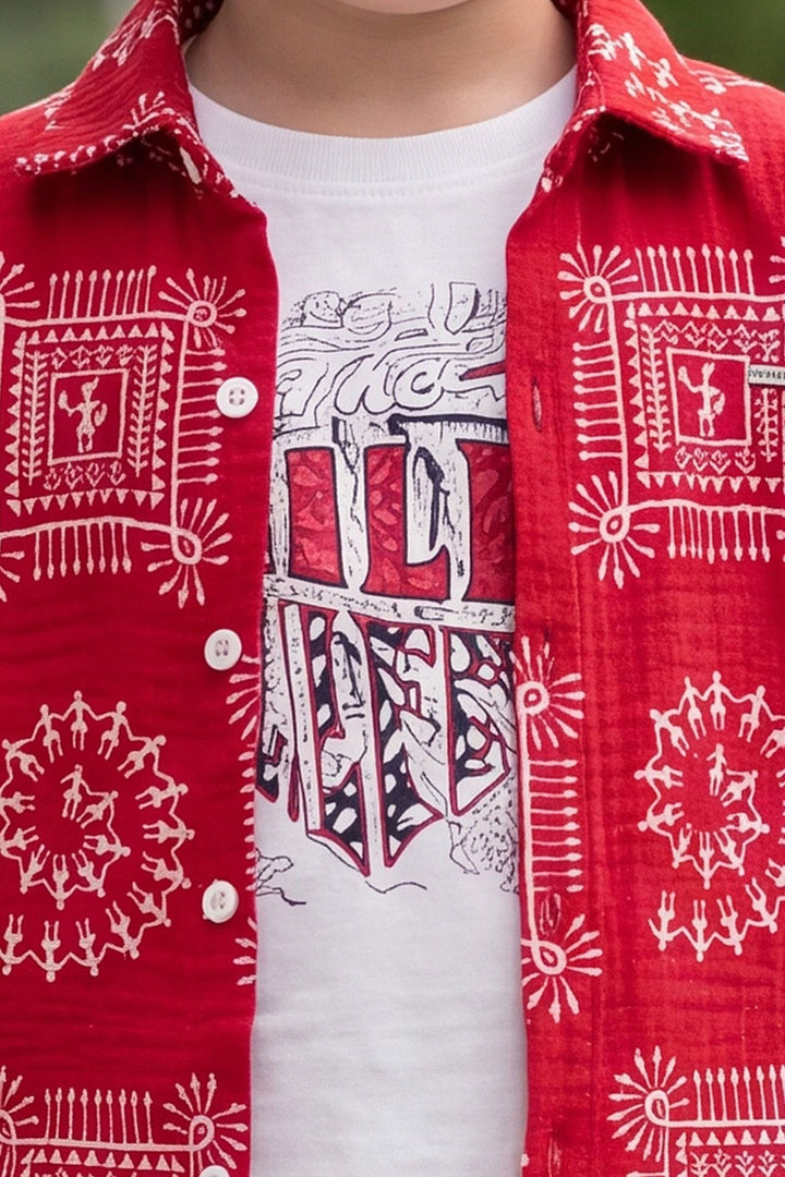 Red with White Printed Boys Co-Ord Set