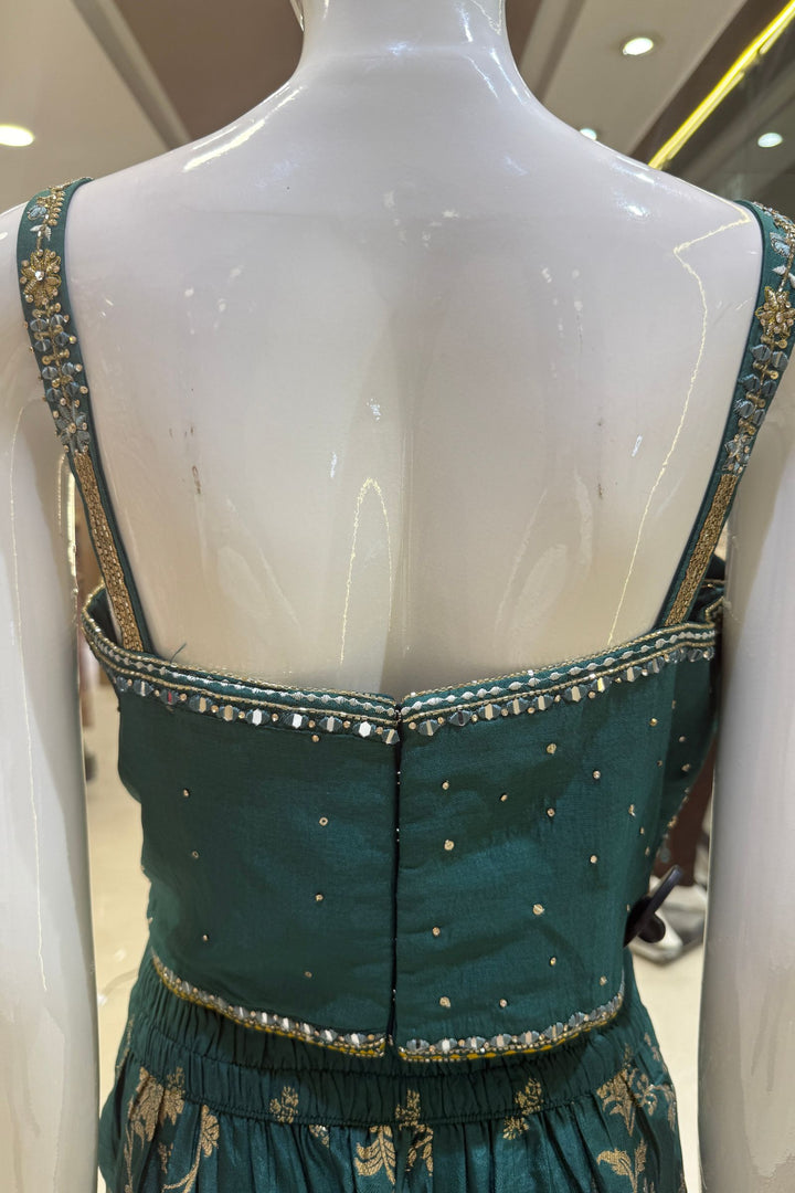 Green Zardozi, Mirror, Beads, Sequins, Thread, Zari and Stone work Palazzo Suit Set