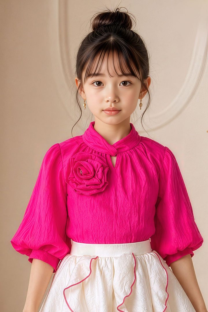 Pink with Cream Top and Skirt for Girls