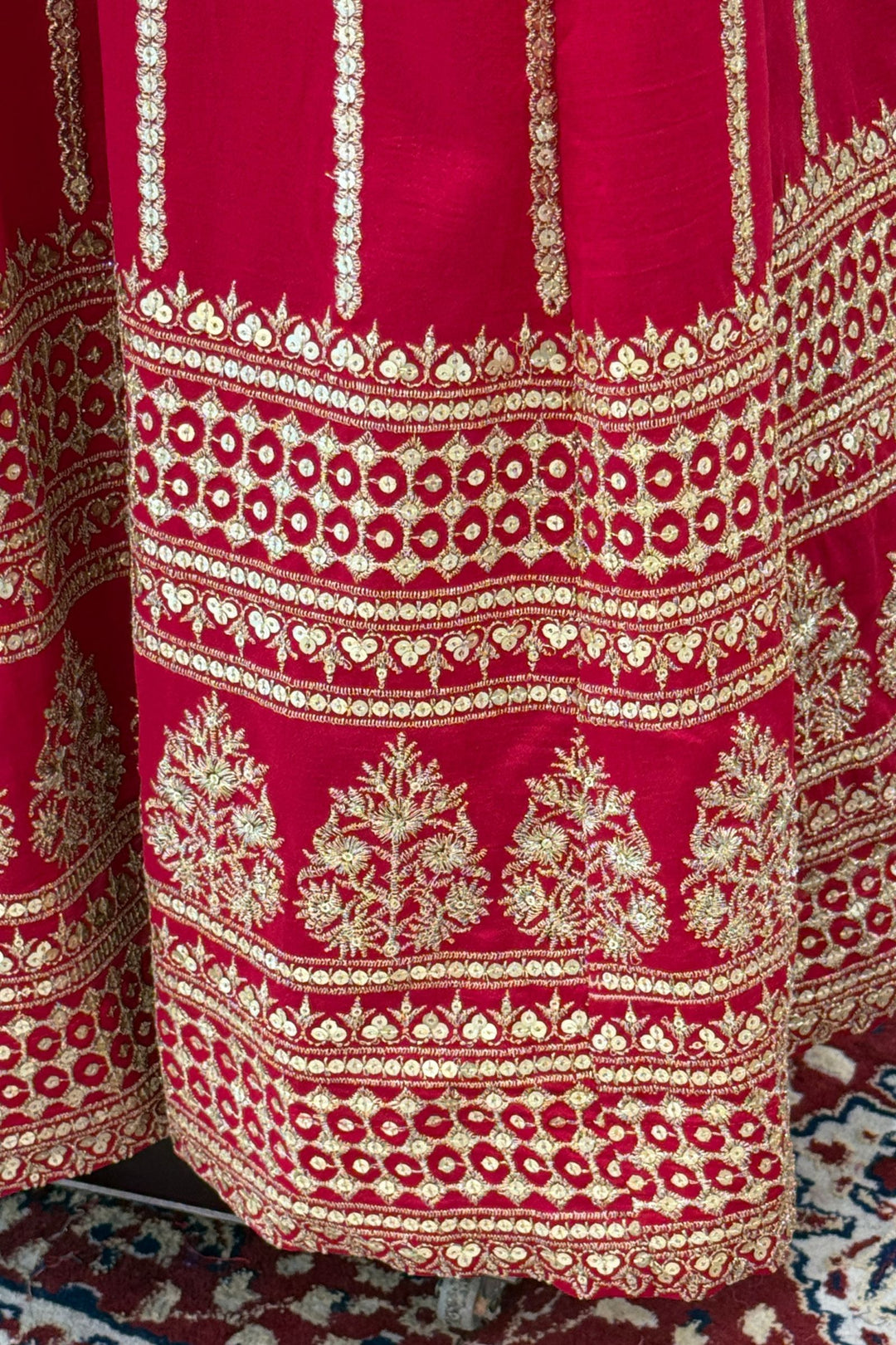 Rani Pink Sequins and Zari work Crop Top Lehenga