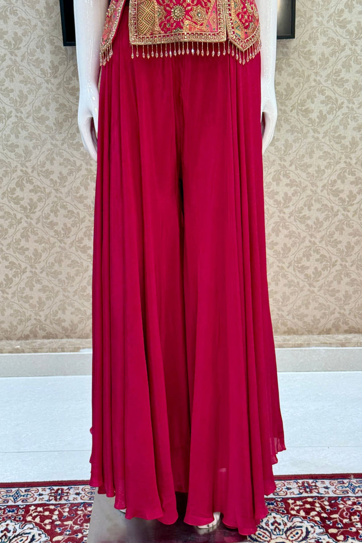 Rani Pink Brocade, Beads, Zardozi, Stone, Zari and Sequins work Palazzo Set