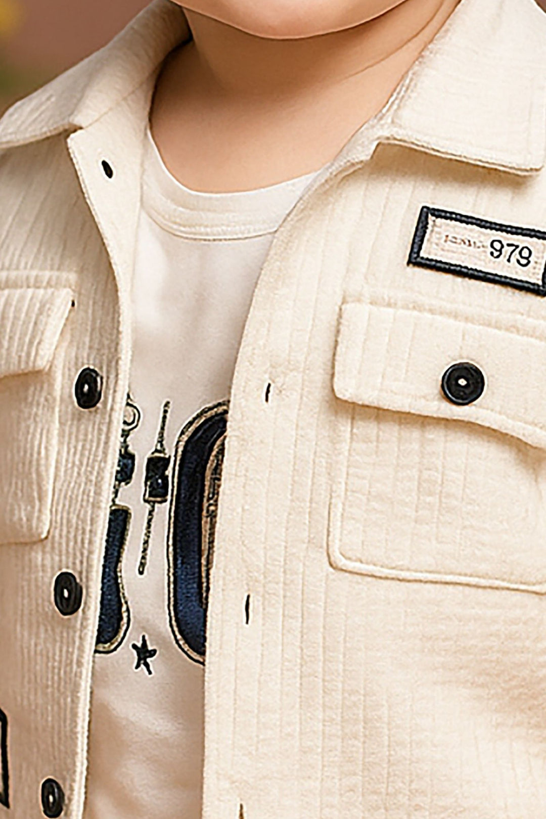 Cream Printed T-Shirt, Blazer and Pant Set for Boys