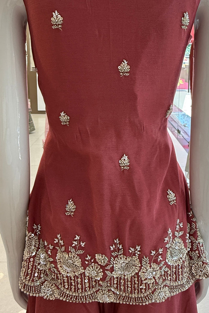 Rust Beads, Zari and Sequins work Palazzo Salwar Suit