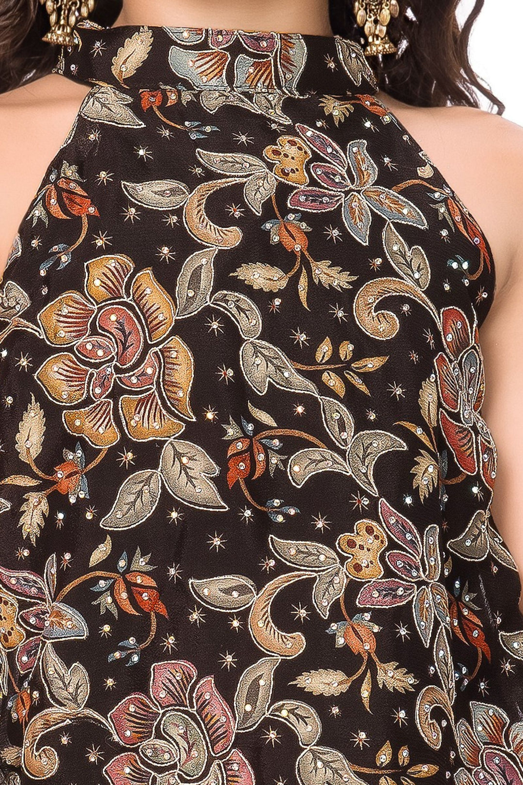 Black Multicolor Digital Print and Stone work Palazzo Set for Girls