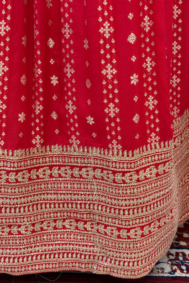 Red Brocade, Beads, Zari, Zardozi and Sequins work Crop Top Lehenga