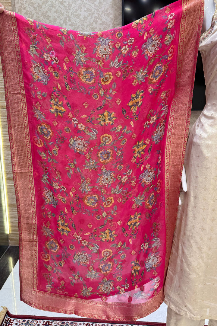 Cream Stone, Zardozi, Beads and Banaras work Straight Cut Salwar Suit
