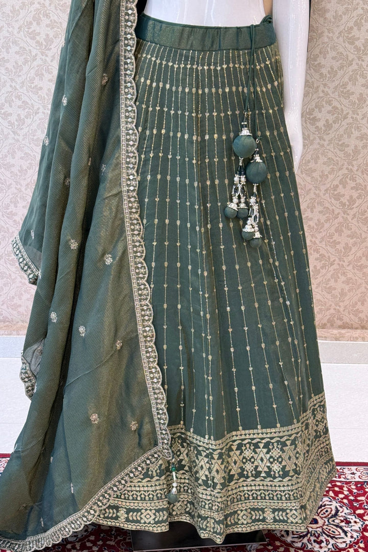 Bottle Green Zari, Zardozi, Stone, Beads and Sequins work Lehenga