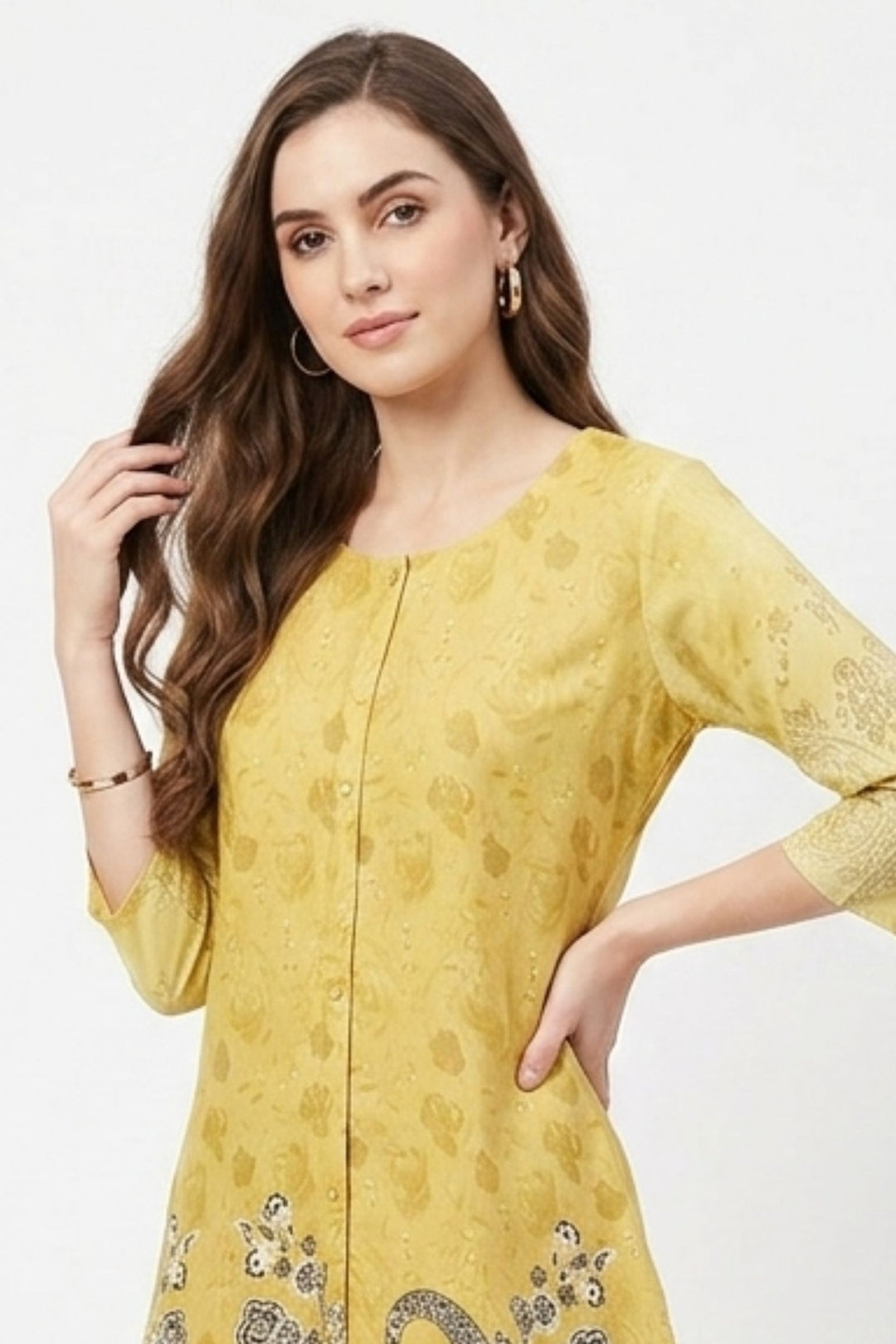 Lemon Yellow Digital Print Short Kurti