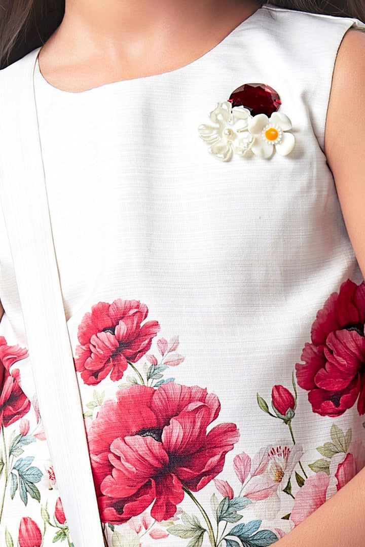 Half White Floral Print Top and Palazzo Set for Girls