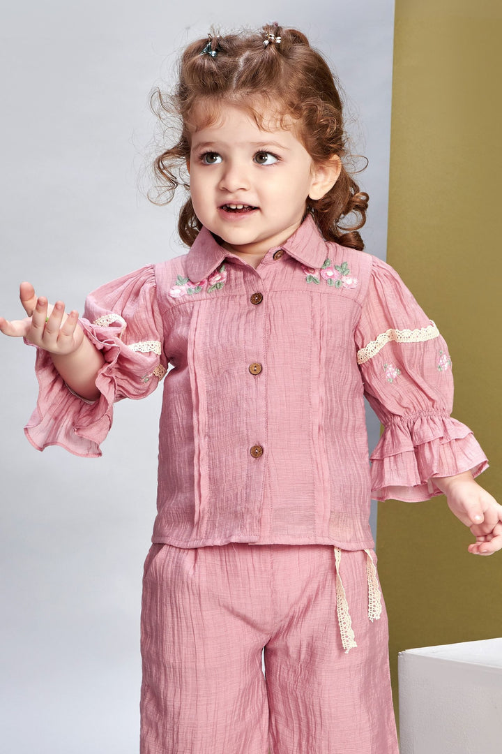 Pink with Lace work Top and Palazzo Set for Girls