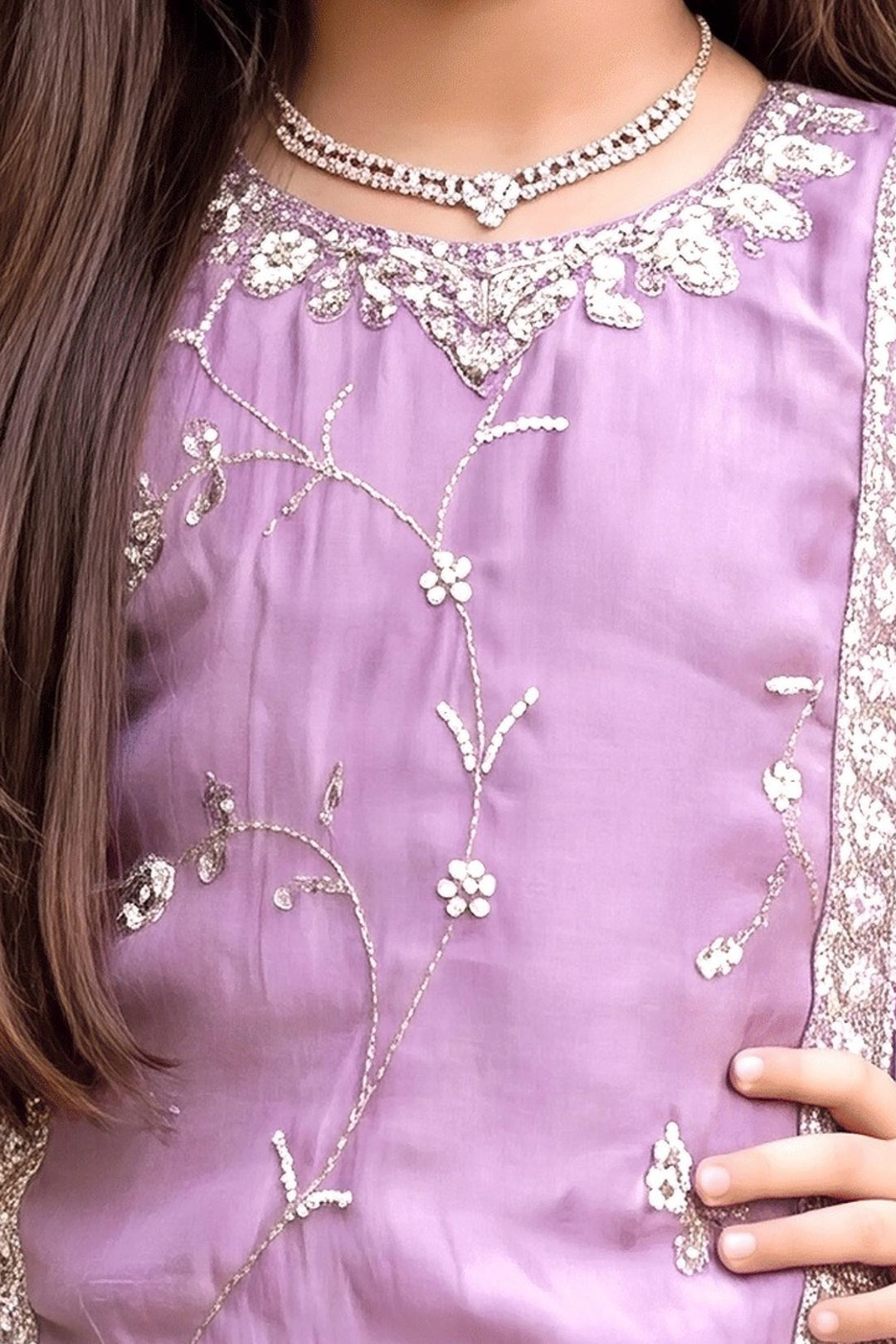Lavender Beads, Sequins and Zari work Jacket Styled Long Party Gown for Girls