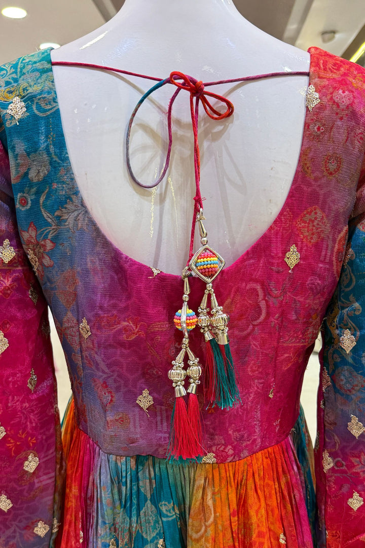 Multicolor Digital Print, Sequins and Zari work Palazzo Salwar Suit