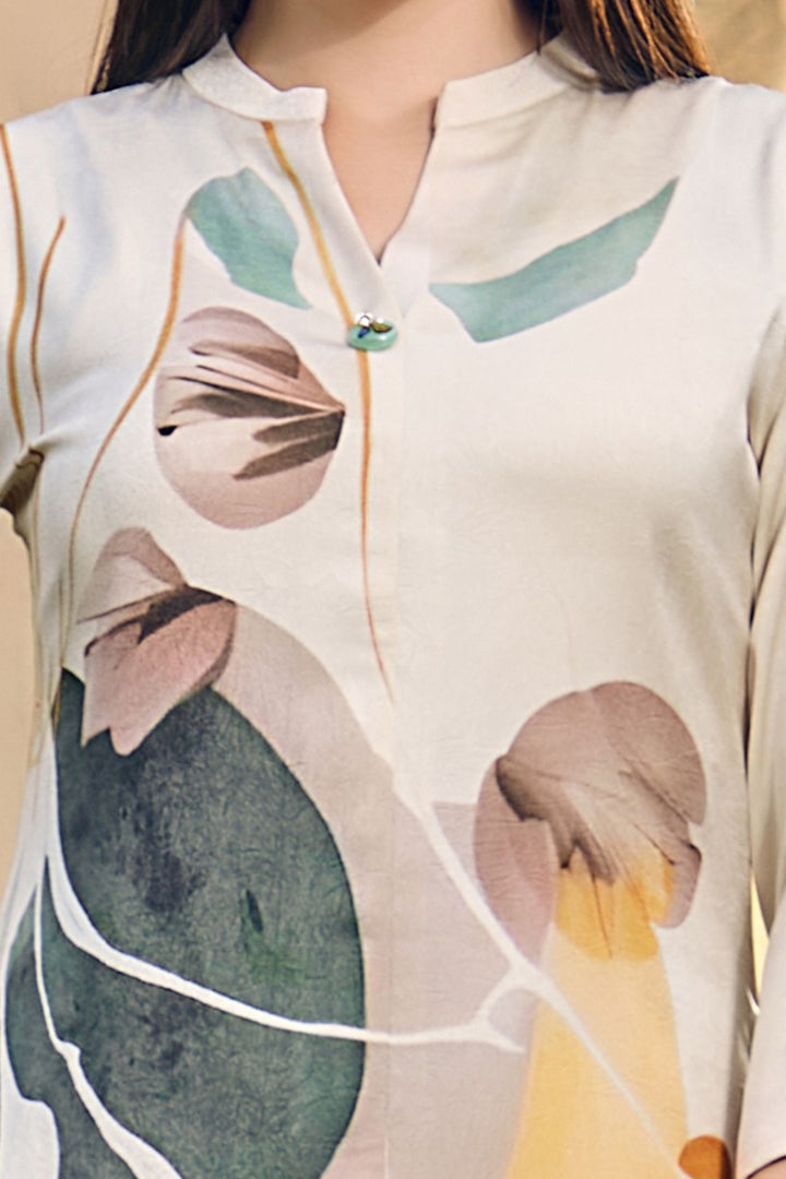 Beige with Multicolor Digital Print Cord Set