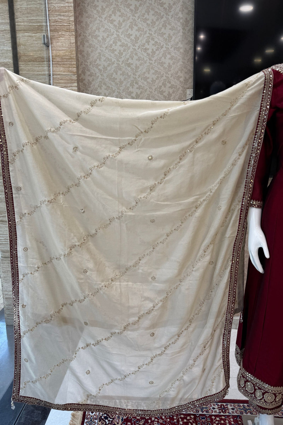 Maroon Sequins and Zari work A-line Cut Salwar Suit