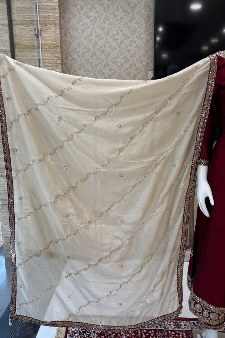 Maroon Sequins and Zari work A-line Cut Salwar Suit