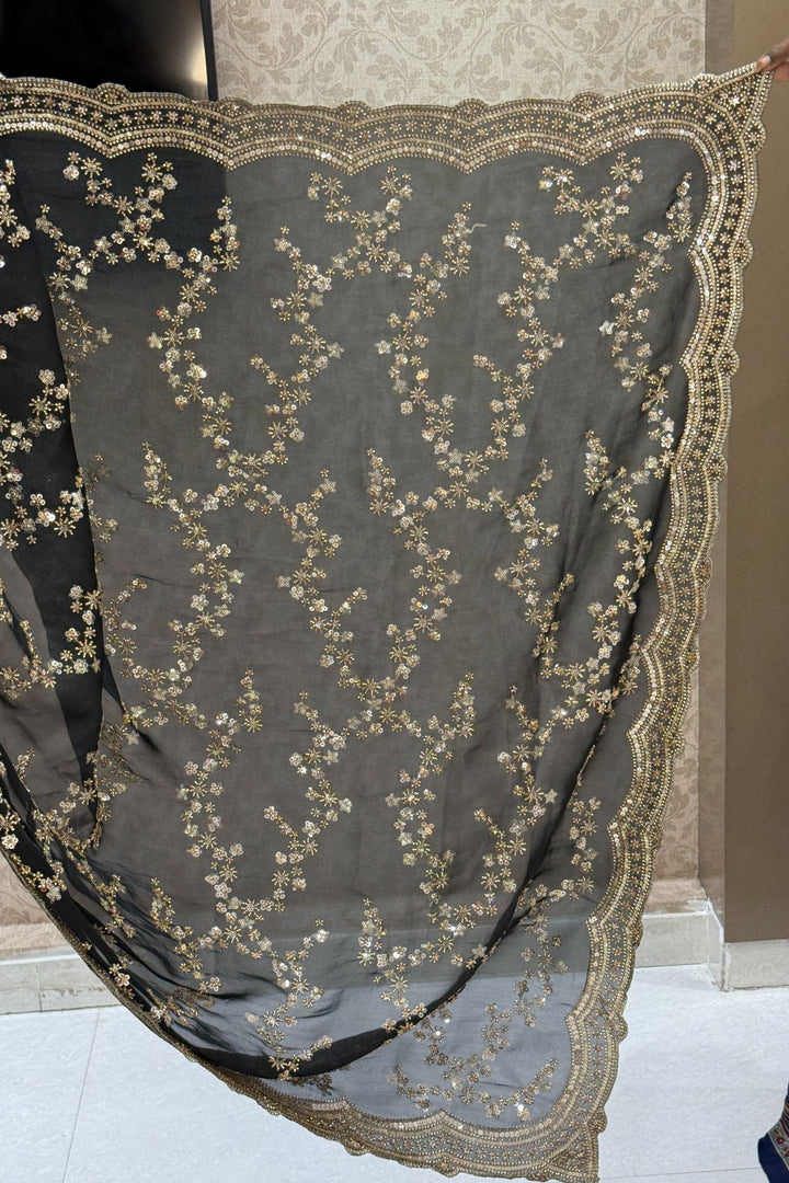 Black Beads, Zari and Sequins work Saree