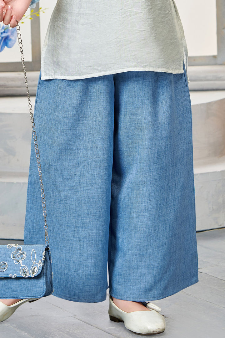 Cream with Light Blue Sequins and Thread work Palazzo Set for Girls