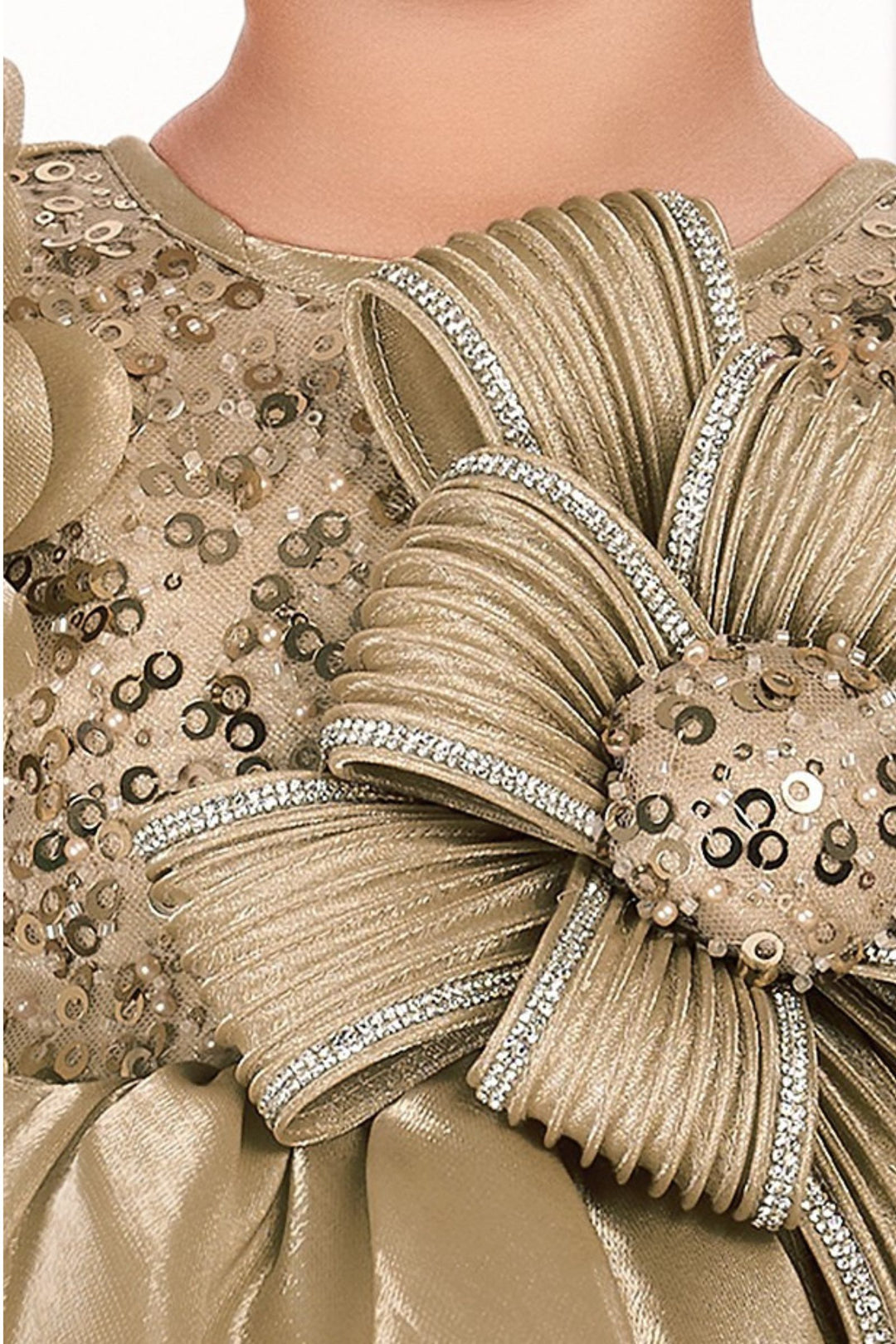 Gold Stone and Sequins work Short Partywear Frock for Girls