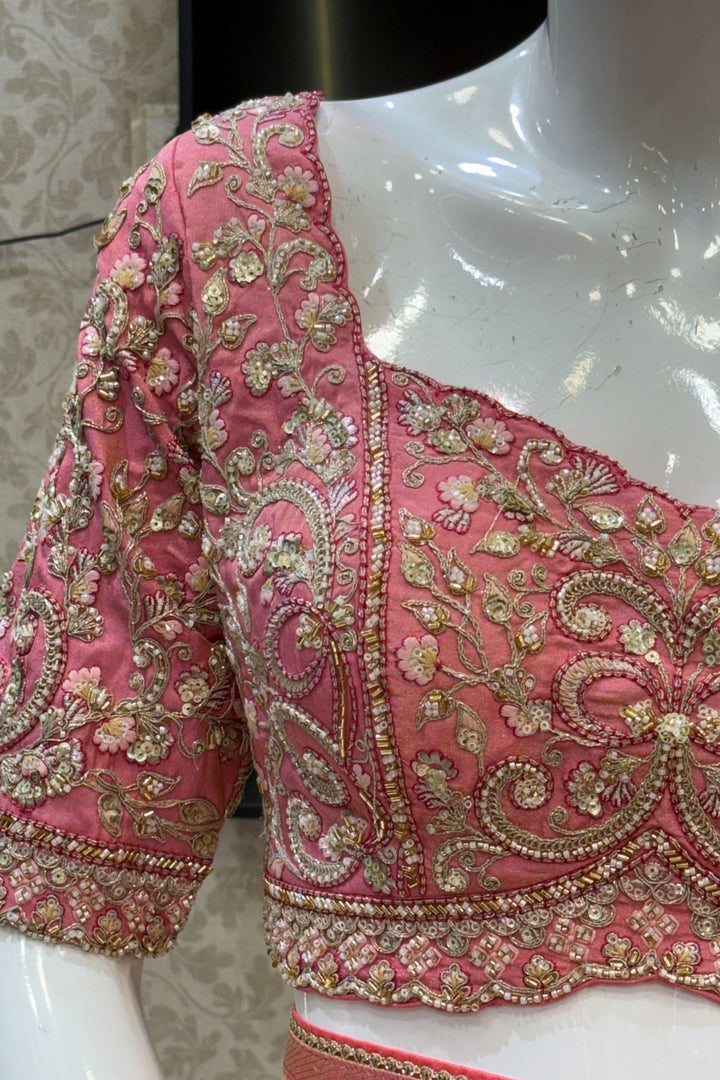 Baby Pink Saree with Beads, Sequins, Zardozi and Zari work Readymade Blouse