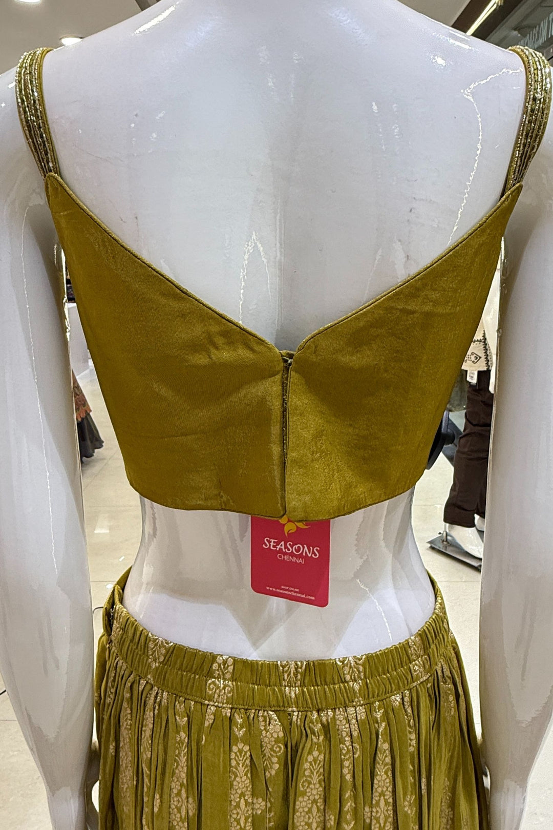 Olive Green Zardozi, Sequins, Banaras and Embroidery work Crop Top with Palazzo Pant