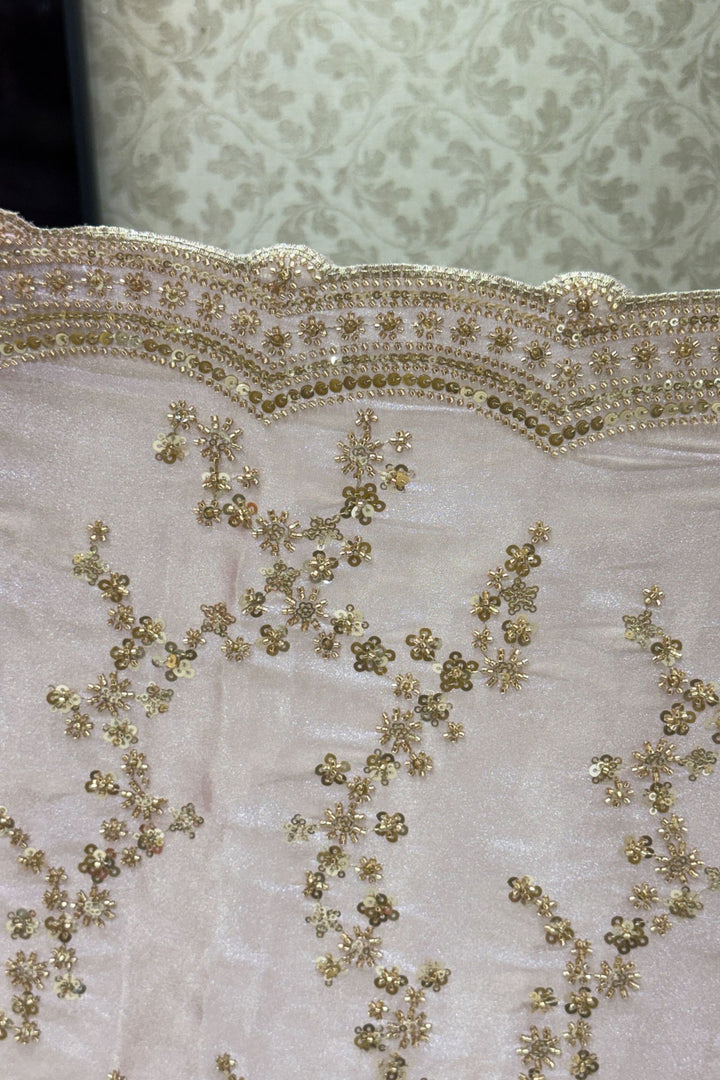 Rose Pink Zari, Beads and Sequins work Saree