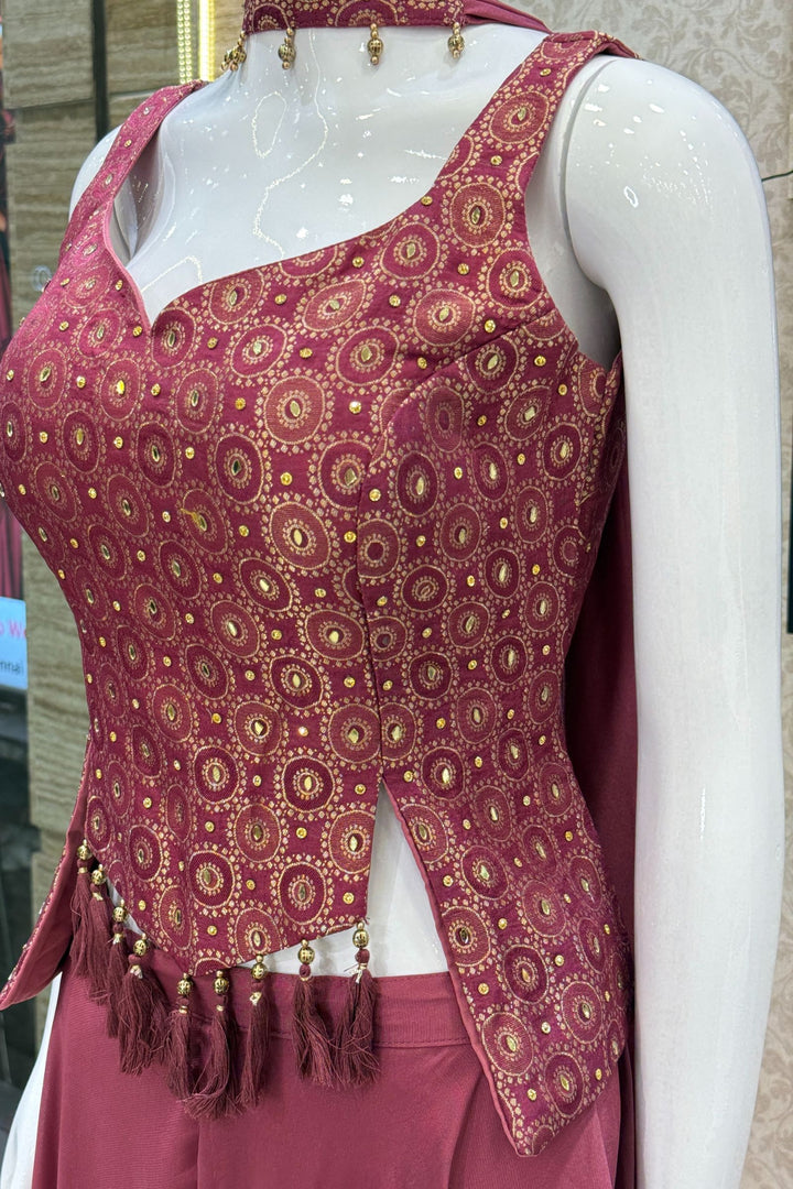 Magenta Stone, Mirror and Brocade work Palazzo Suit Set