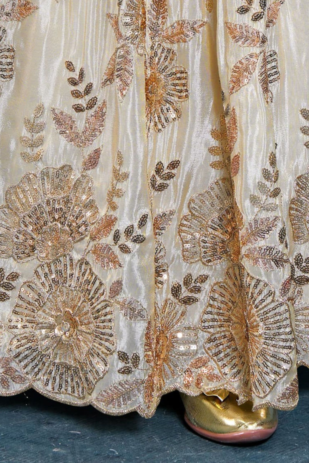 Beige Beads, Sequins and Stone work Lehenga Choli for Girls