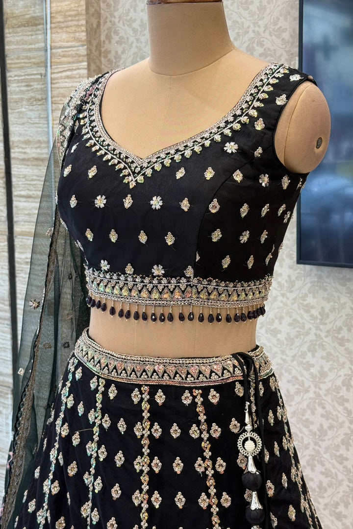 Black Designer Bridal Lehenga Intricate Zari, Sequins and Beads work