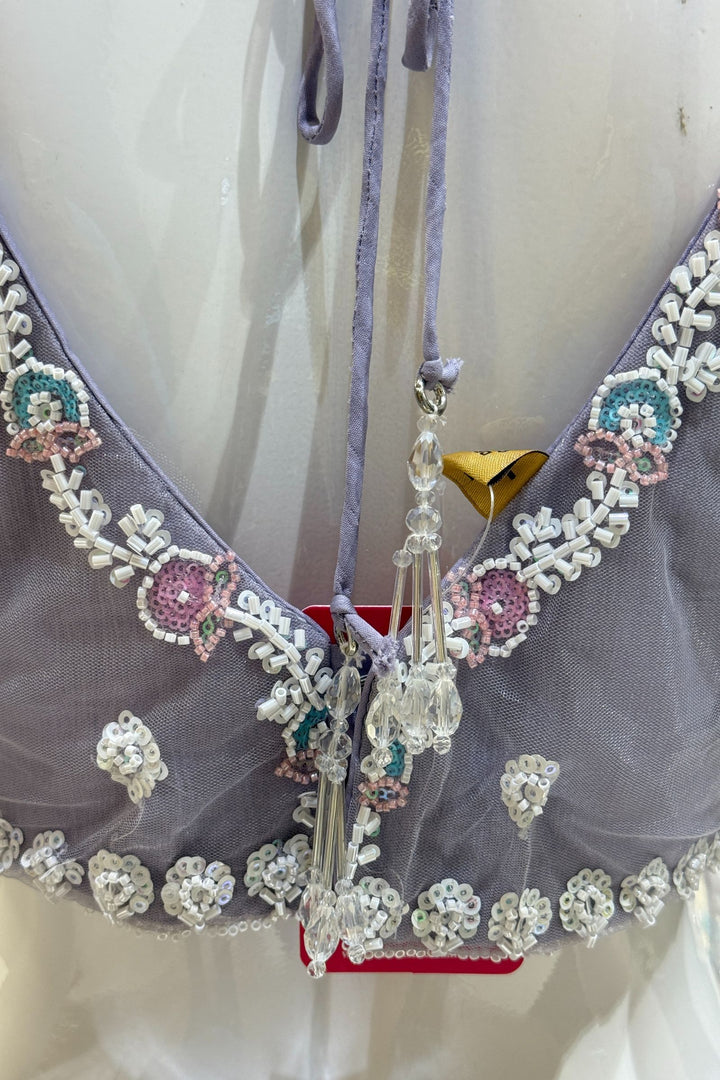 Lilac Beads and Sequins work Palazzo Suit Set