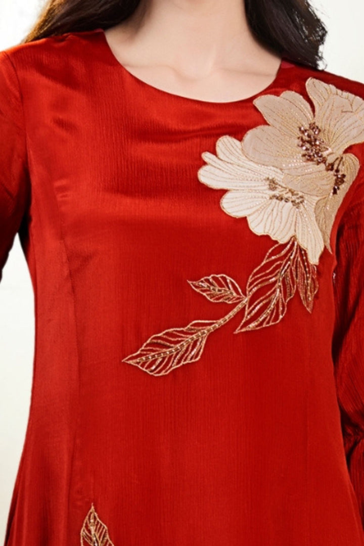 Rust Beads and Zari work Anarkali Styled Long Kurti