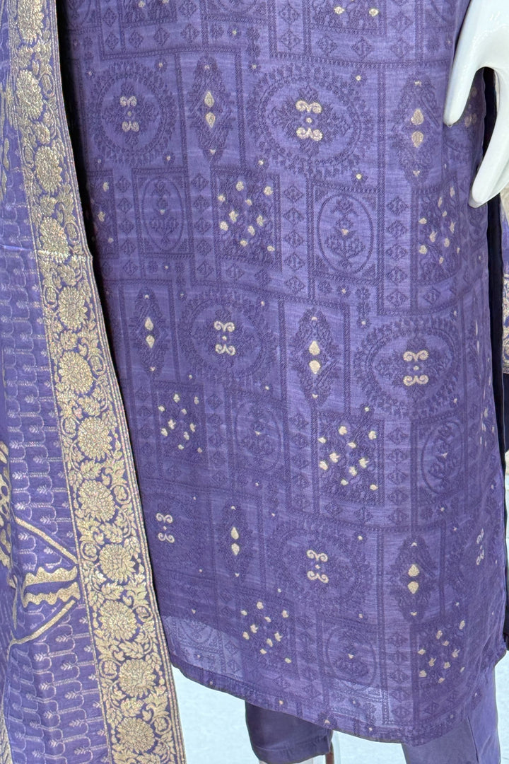 Lavender Beads, Sequins, Zardozi, Stone, Banaras and Jacquard work Straight Cut Salwar Suit