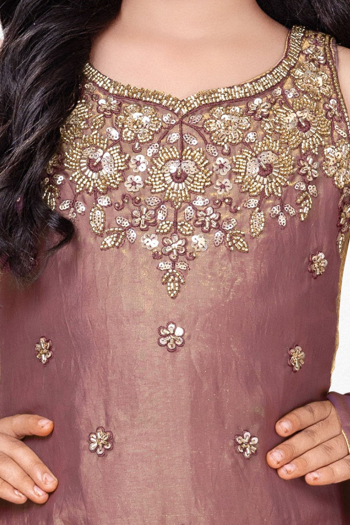 Copper Zari, Beads and Sequins work Palazzo Suit Set for Girls