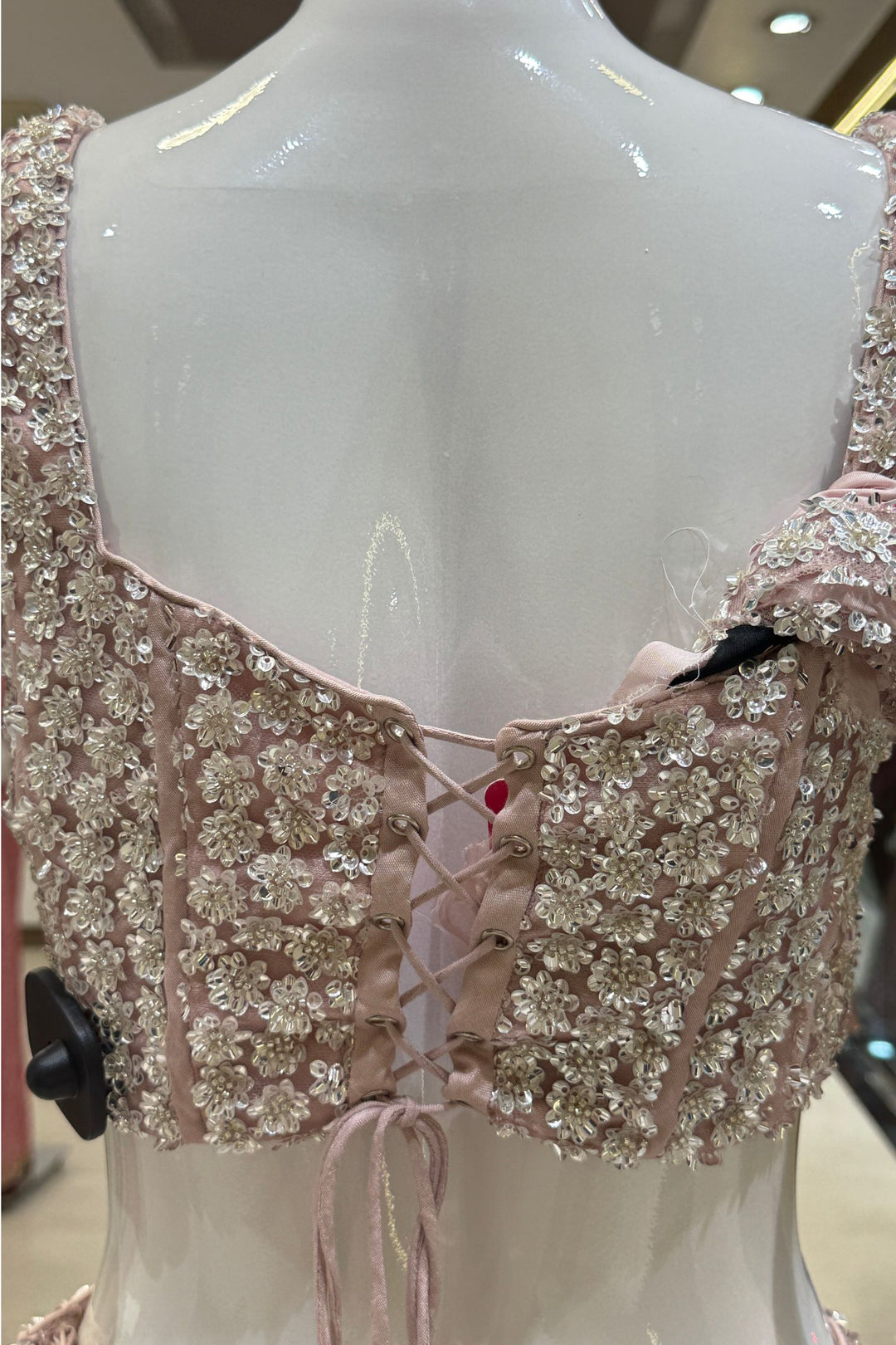 Pastel Peach Sequins and Beads work Fishcut Lehenga Set