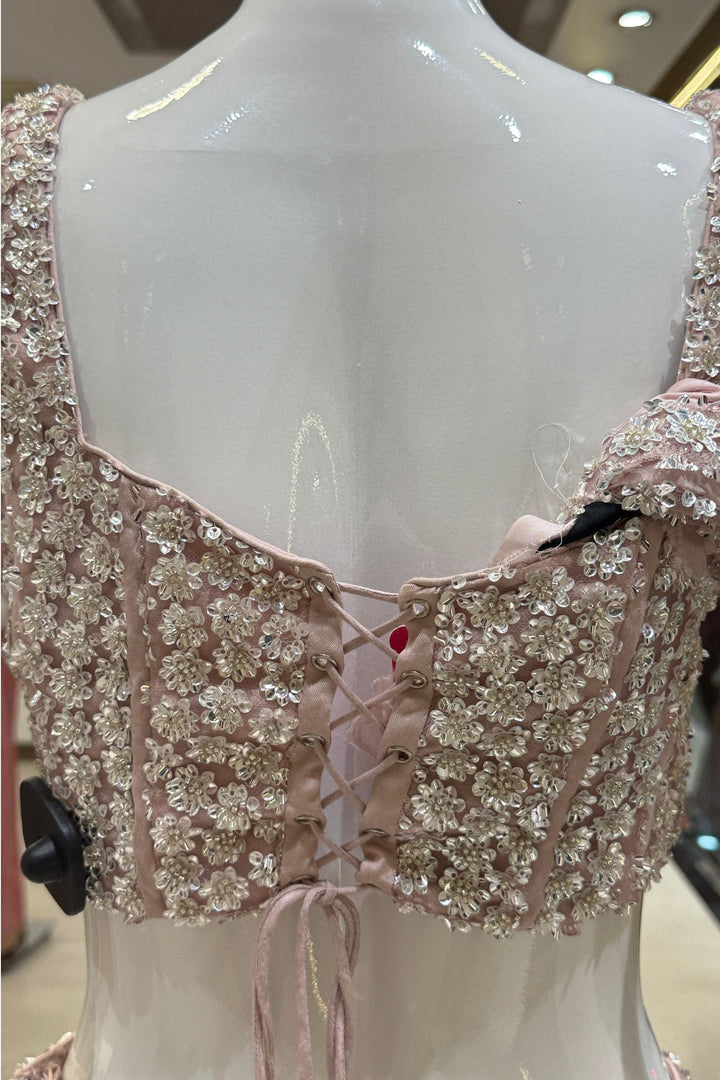 Pastel Peach Sequins and Beads work Fishcut Lehenga Set