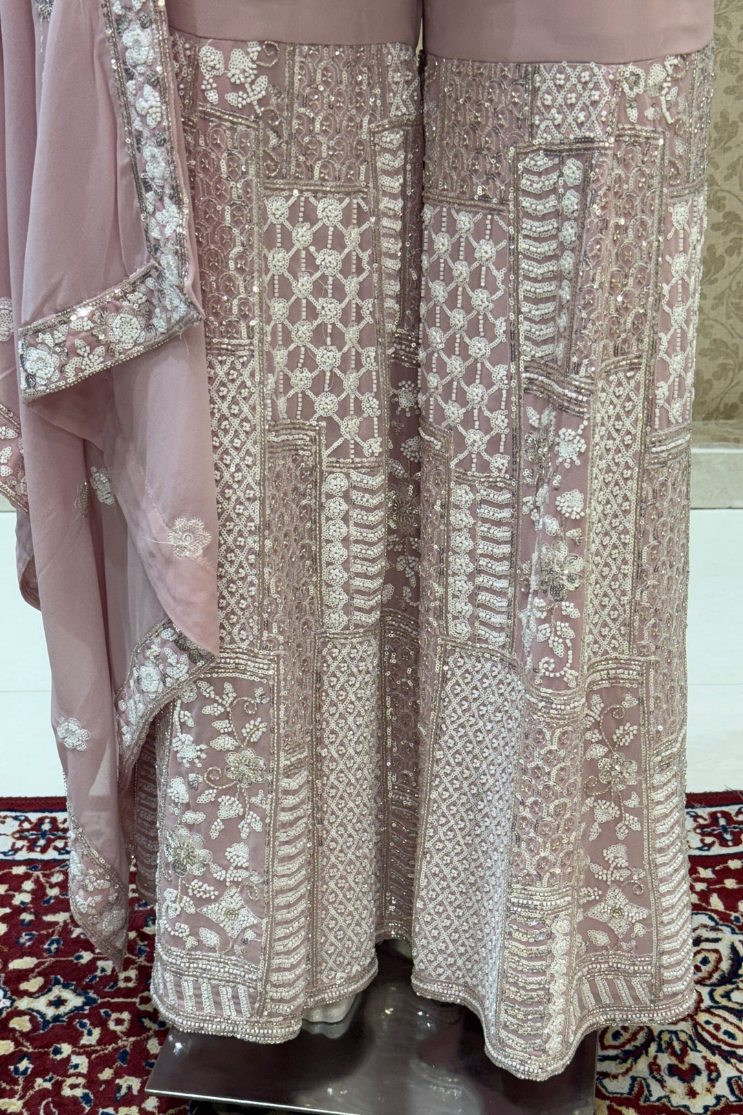 Baby Pink Sequins and Beads work Sharara Salwar Suit