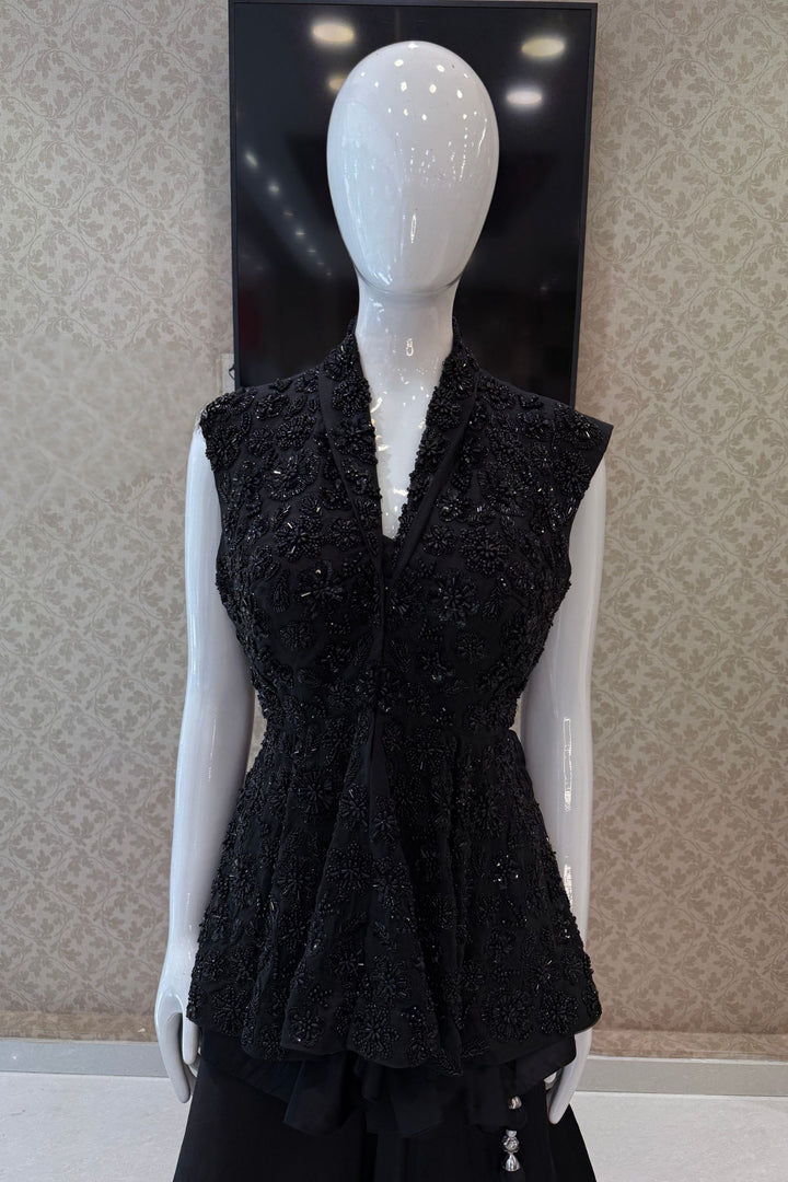 Black Beads and Sequins work Jacket Styled Lehenga