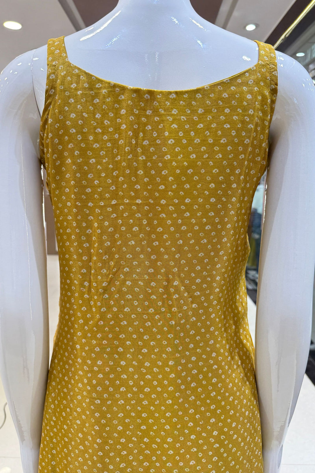 Mustard Sequins, Beads, Stone and Zari work with Bandini Print Palazzo Salwar Suit