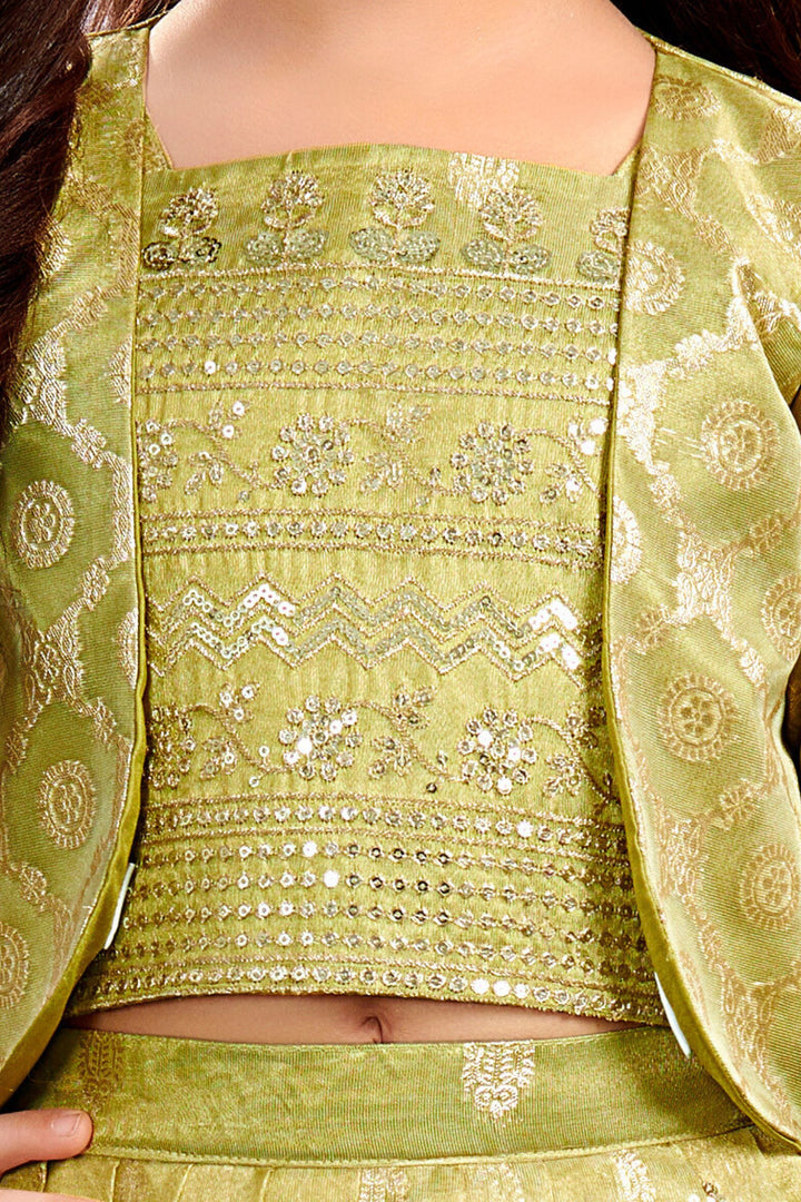 Lemon Yellow Sequins and Zari work Overcoat Styled Lehenga Choli for Girls