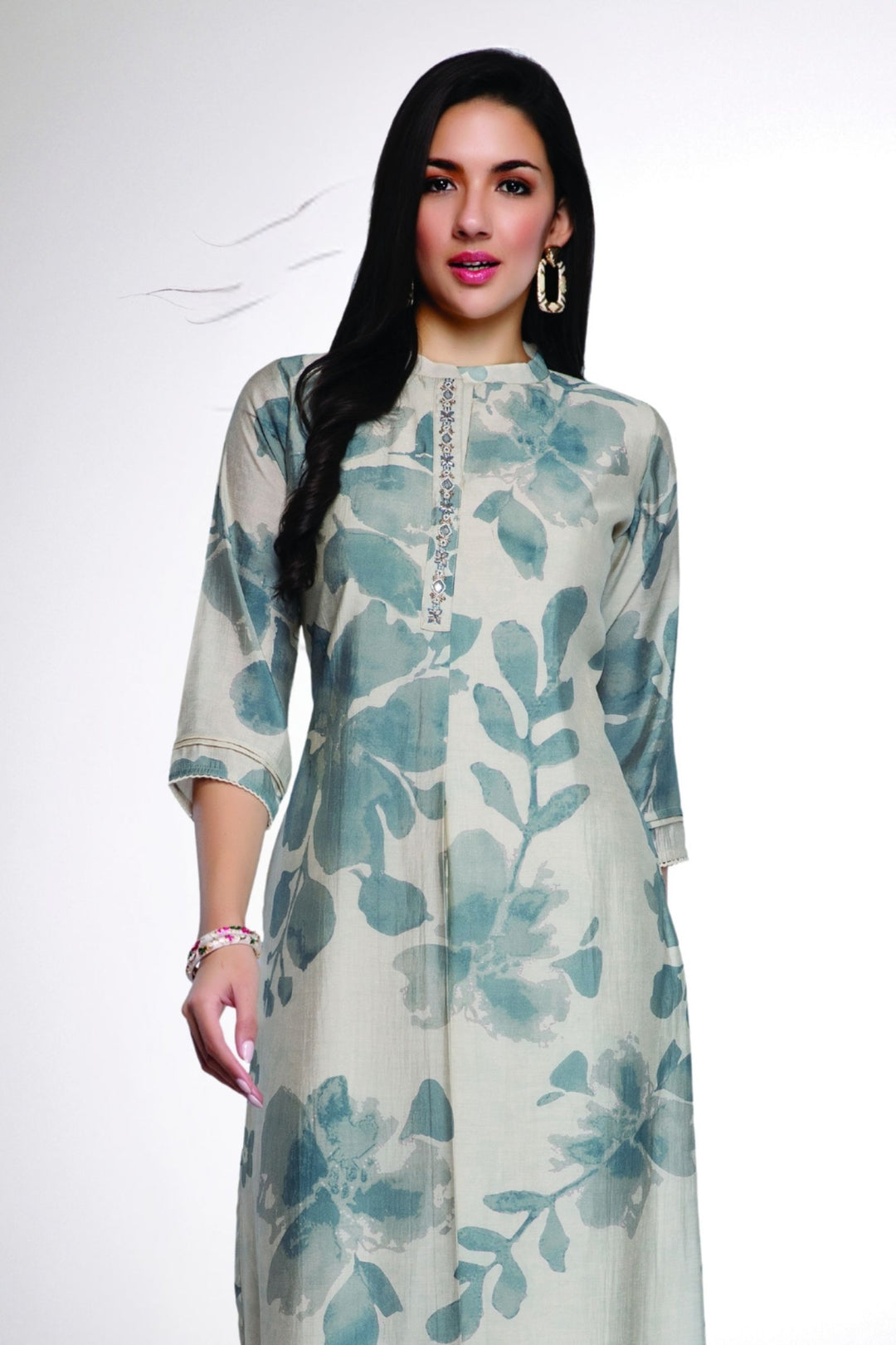 Beige with Digital Print Calf Length Kurti