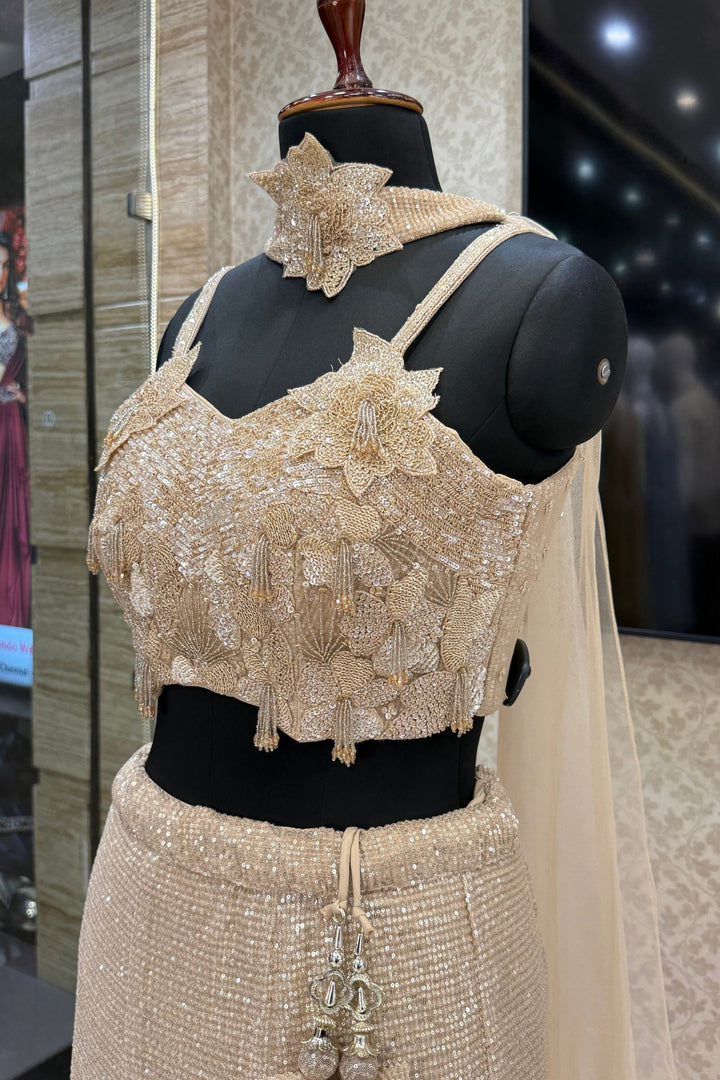 Beige Sequins and Beads work Mermaid Cut Lehenga Set