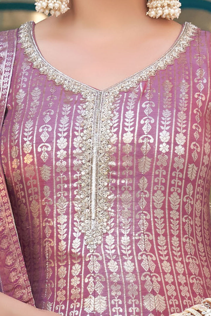 Onion Banaras, Zardozi and Beads work Floor Length Anarkali Suit