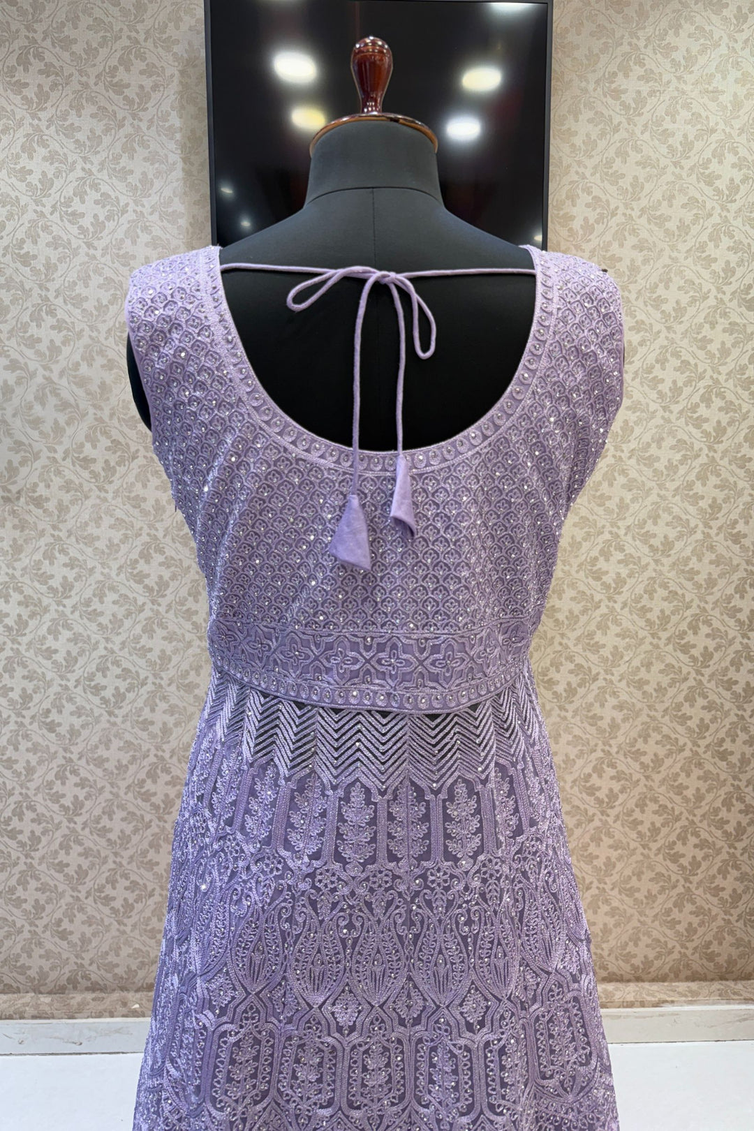 Lavender Zari Thread and Stone work Mastani Styled Long Top Lehenga